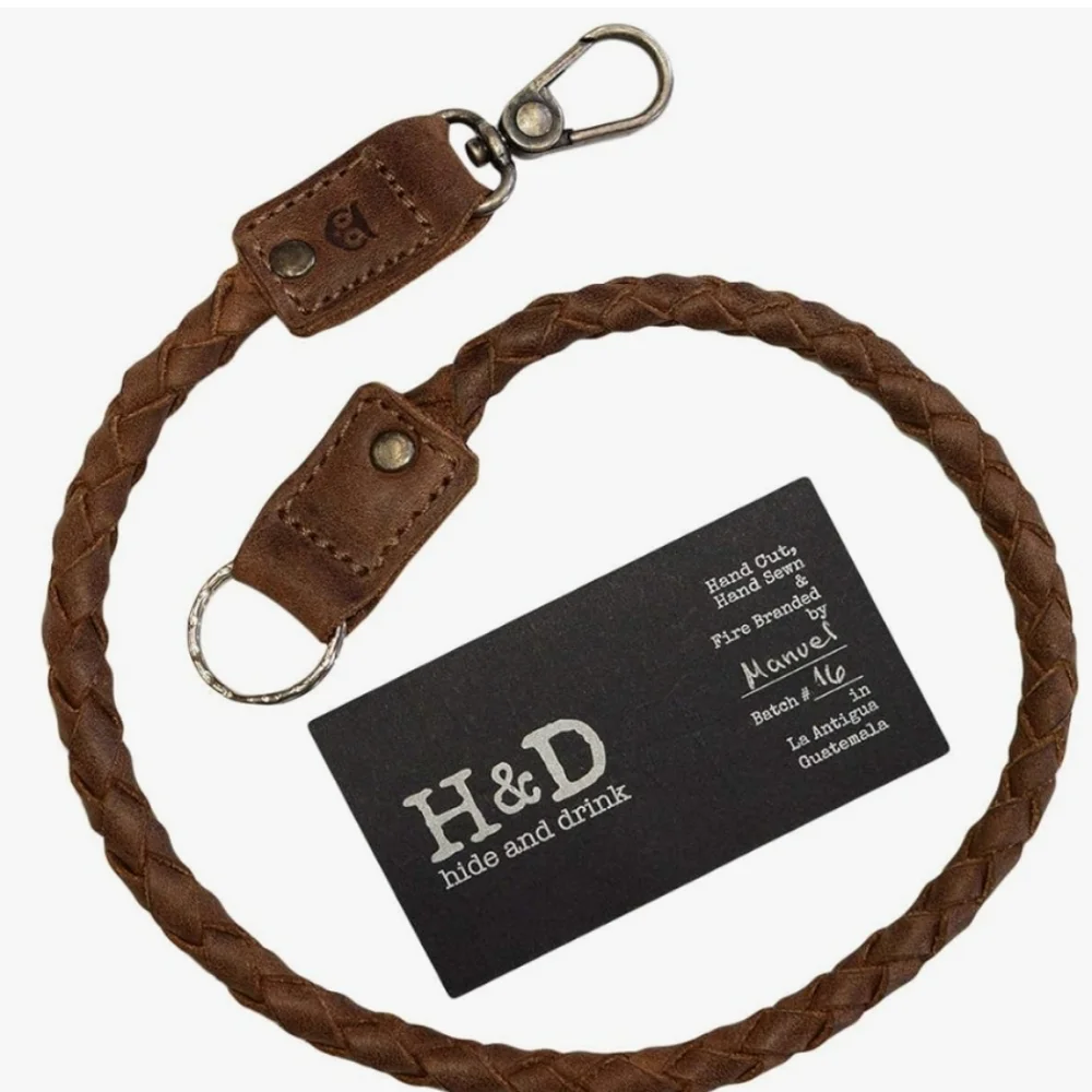 NWOT Hide & Drink Brown Handmade Leather Braided Keychain Strap/Laynard